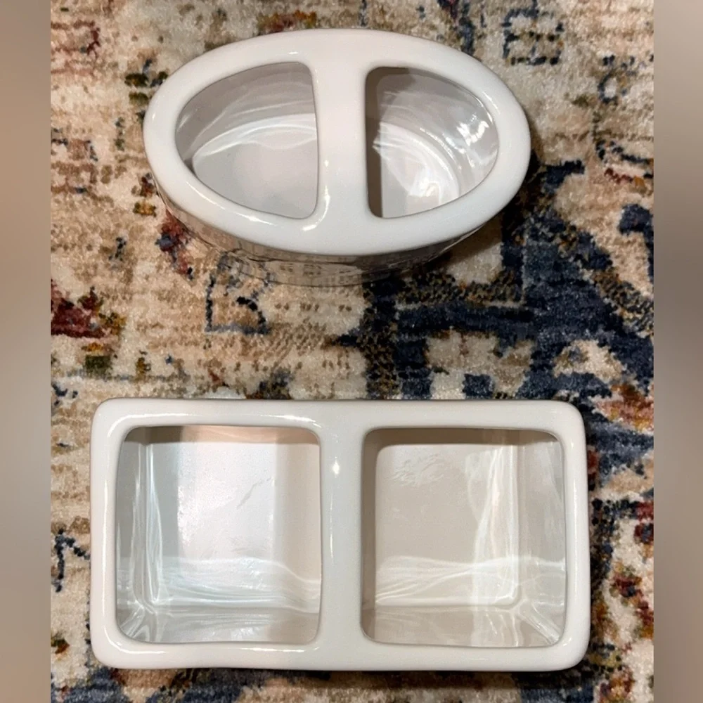 SALE~~NEW Rae Dunn Ceramic Bathroom Bath Set ‘Brushes’ & ‘Stuff’ Holders